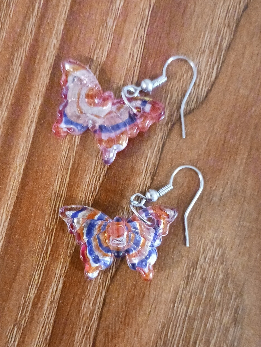 Multi Colored  butterfly Dangle  earrings Solid Red On Back